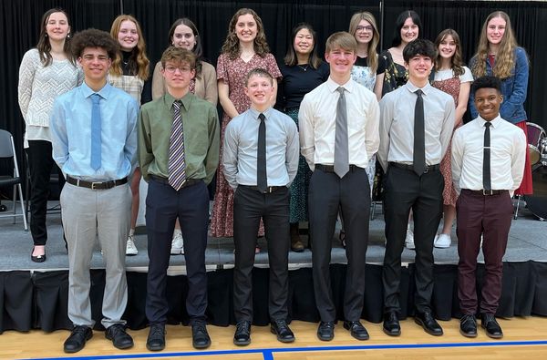 Lake Center Christian School’s 2023 National Honor Society inducted members:(back row, left to right) Caitlin Moyer, Tori Wilson, Sara Maarschalk, Emma Weise, Nina Yoder, Autumn Griffith, Katie Hall, Sydney Varga, Elsie Haught, (front row, left to right) Xander Stokes, Nathan Miller, Luke Summers, Luke Underwood, Stanley Kever and Troy Brown. (Not pictured: Andee Varga).